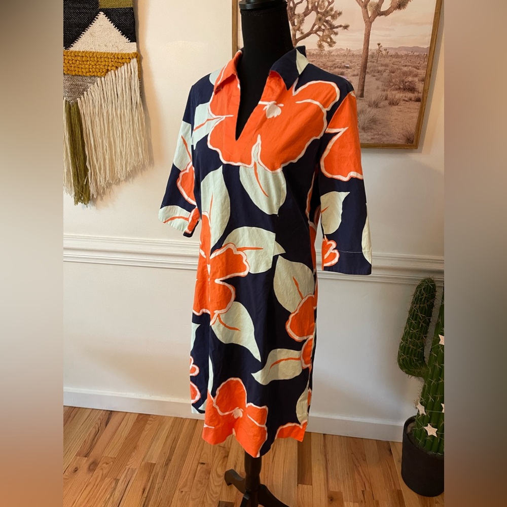J. McLaughlin Cotton Spandex Shift Dress Tropical Print Size 8